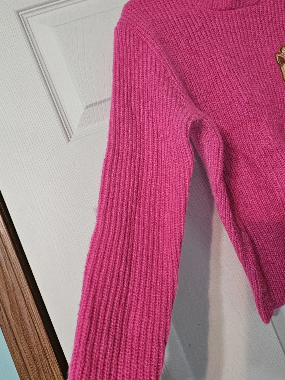 JoJo Siwa Hot Pink Ribbed Crewneck Sweater with Dog Patch